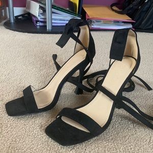 Bohoo Black Ankle Tie Lace Up Heels